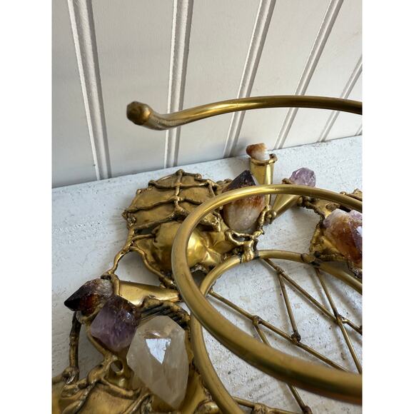 Vintage Handcrafted Brass Wine Bottle Holder | Amethyst & Quartz Gemstone - Picture 7 of 13